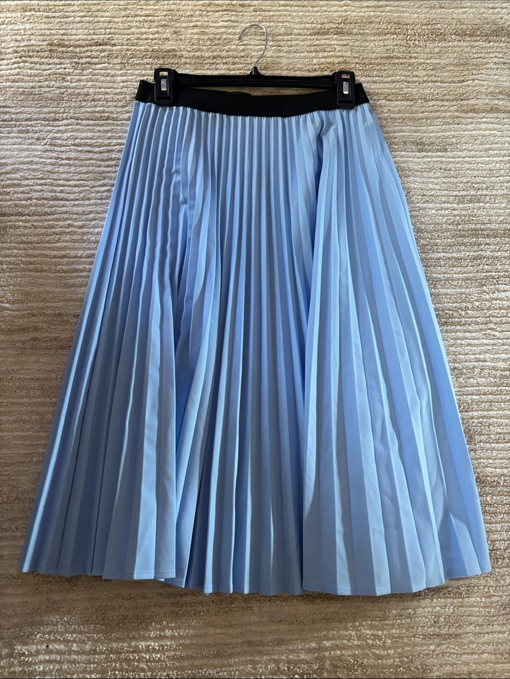 Worthington Light Blue Pleated Midi Skirt with Black Waistband